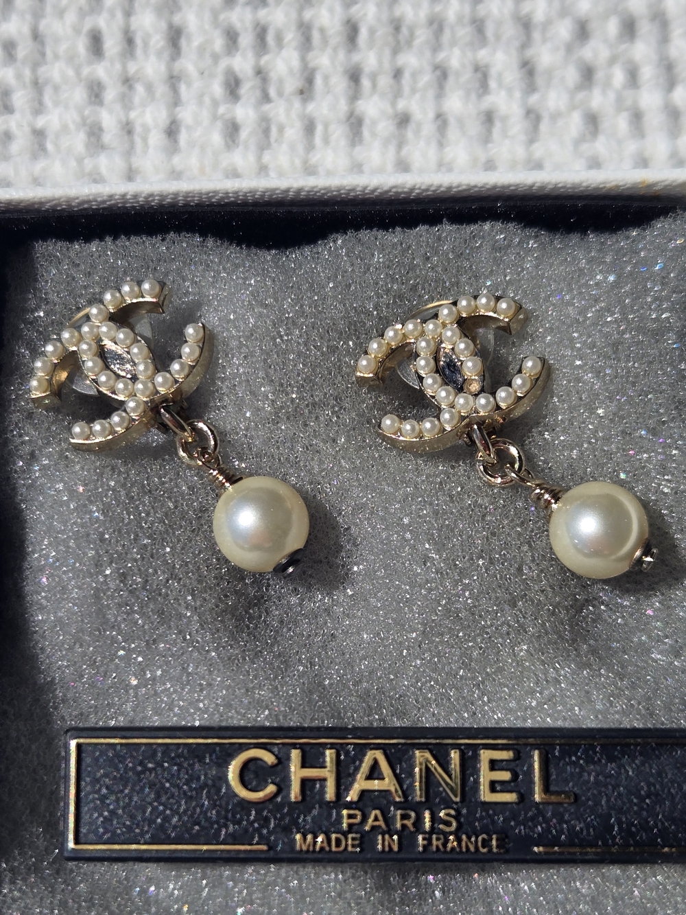 Chanel Gold-Tone Pearl CC Drop Earrings